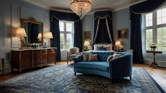 Luxury hotel living room with a classic comfortable sofa, and elegant decor