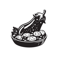Black Eggplant Parmesan Silhouette Vector, High Quality Illustration on White Background