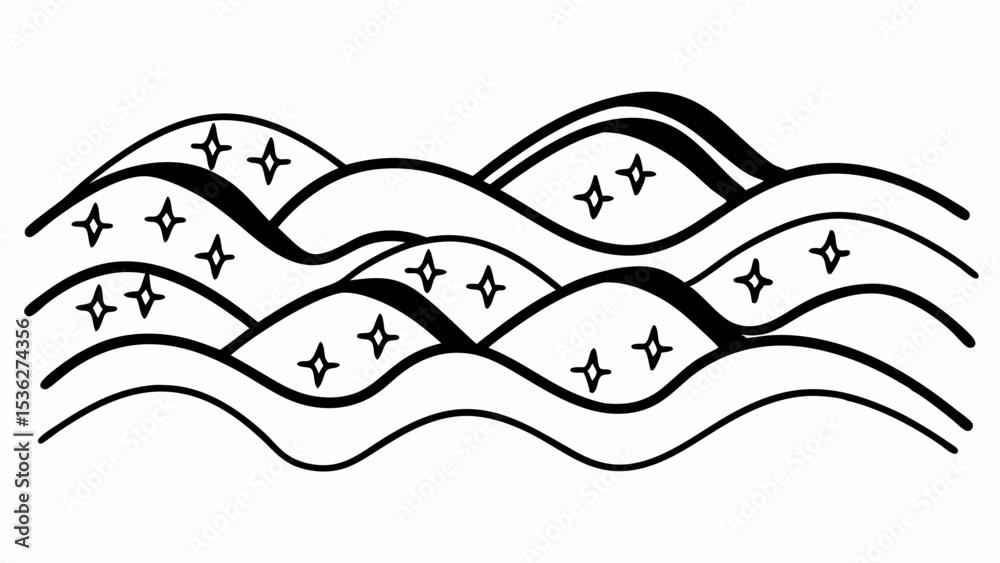 Poster wavy lines with stars pattern in black and white design for decoration or background element use cas