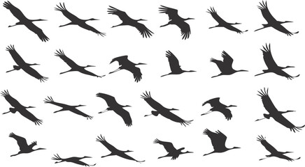 a flock of geese, flying in the sky, black silhouette, minimalist, elegant, graceful, simple, vector illustration
