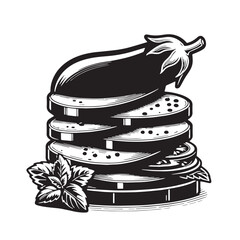 Black Eggplant Parmesan Silhouette Vector, High Quality Illustration on White Background