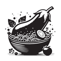 Black Eggplant Parmesan Silhouette Vector, High Quality Illustration on White Background