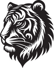Detailed black and white tiger head vector illustration
