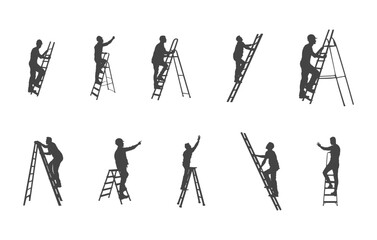 Man climbing ladder svg, People climbing ladder svg, Man climbing ladder silhouette, Man with ladder clipart. 