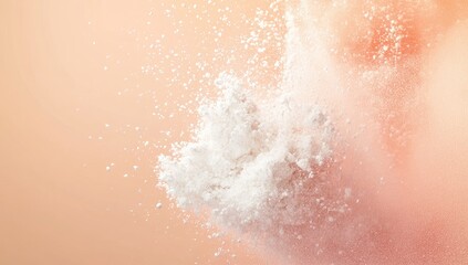 Fototapeta premium White powder exploding on a peachy background