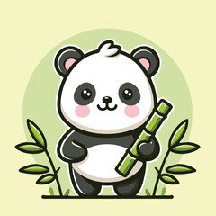 Cute panda holding bamboo stalk cartoon illustration art