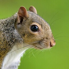 Close-up of a squirrel with a green backdrop. © Wirestock