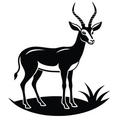 Stylized black and white illustration of a standing antelope