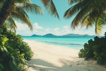 Fototapeta premium Tropical beach framed by palm trees