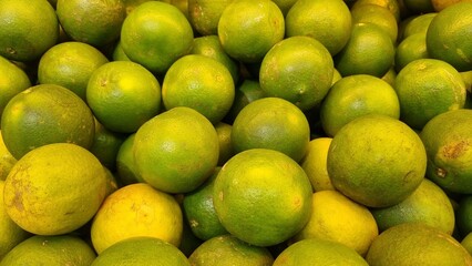 Jaffa oranges, also known as shamouti, for sale in a supermarket. Jaffa oranges are known for their sweet taste. Takes its name from the city of Jaffa where it was first produced for export.