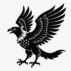 Obraz premium Illustrated black eagle with outstretched wings on white