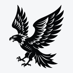A black silhouette of an eagle with spread wings flying