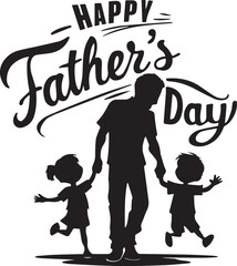 Silhouette of father with children for father's day card