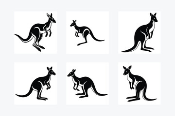 Collection of kangaroo silhouettes in various positions
