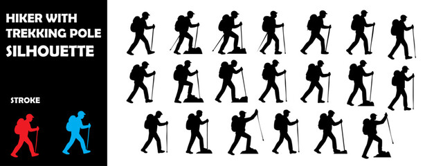 Hiking and Trekking Silhouette Vector Set – Adventure Climbing and Trail Walks