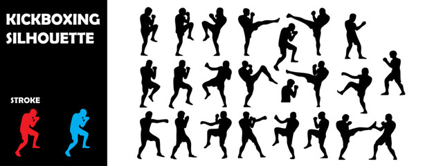 Kickboxing Silhouette Vector Set – Combat Fitness and Kick Fighting Training