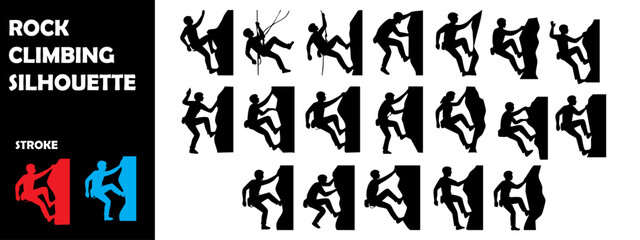 Rock Climbing Silhouette Vector Set – Mountain Climbing and Vertical Adventure Scenes