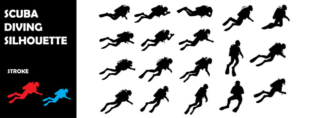 Scuba Diving Silhouette Vector Set – Underwater Exploration and Marine Adventure