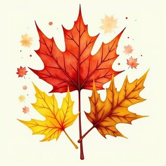 Fototapeta premium Vibrant Autumn Maple Leaves in Rich Red Orange and Yellow Hues with Subtle Floral Accents