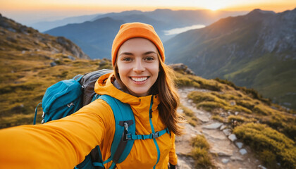 woman hiker in mountains