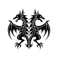 Flat and Minimal Two mirrored black tribal dragons icon vector illustration on white background