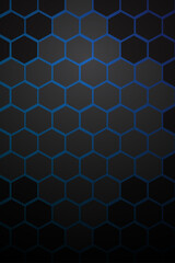 Abstract Modern Hexagon Network in Electric Blue on Dark Background.