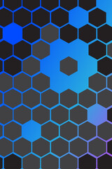 Abstract Geometric Blue Digital Network Grid with Hexagon Mesh Texture.