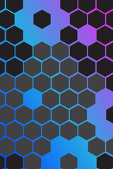 Abstract Gradient Hexagon Background in Purple and Cyan Digital Tones.