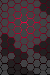 Abstract Elegant Red Hexagonal Background with Black Mesh Overlay.