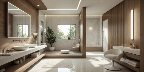 Mocha Musse eco-friendly bathroom with water-efficient shower system that features smart sensors to regulate water flow based on user preferences.