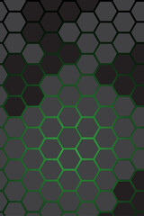 Dark Futuristic Hexagon Background with Neon Green Glow. 