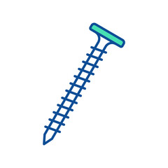 Nail vector icon. Blue and green color illustration. Construction tool