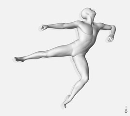 A man dancing. A ballerina or figure skater performing. Choreography. 3D human body model in stipple style with the effect. Design for sport. Vector for brochure, poster, presentation, flyer or banner