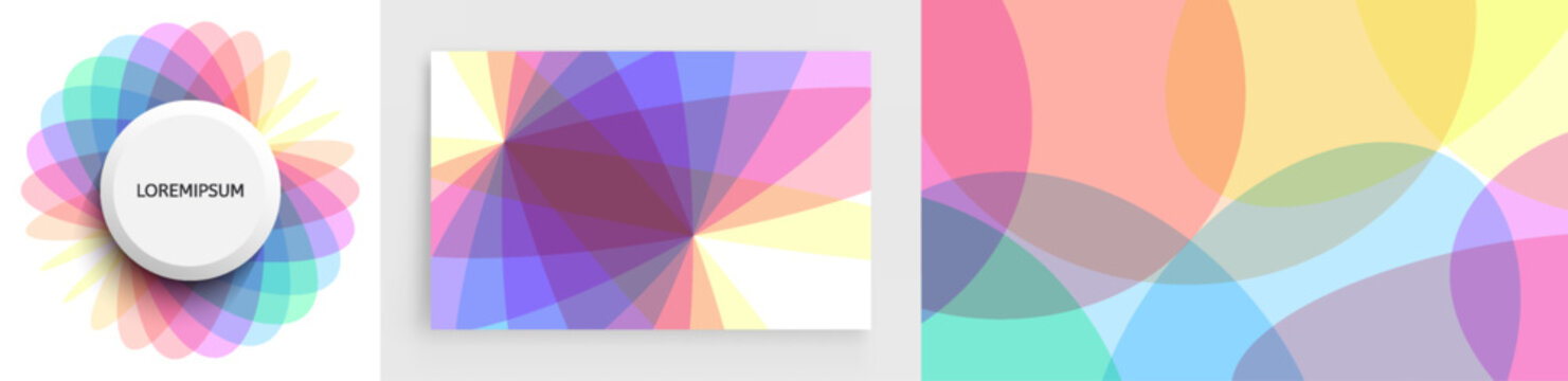 Abstract background with translucent overlapping coloured ovals. Sphere of overlapping translucent elements. 3d vector illustration for brochure, banner, flyer or presentation.