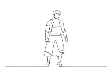 Worker in continuous one line drawing. Single line art illustration of craftman potrait. Editable vector.
