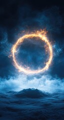 Fiery ring in stormy sky