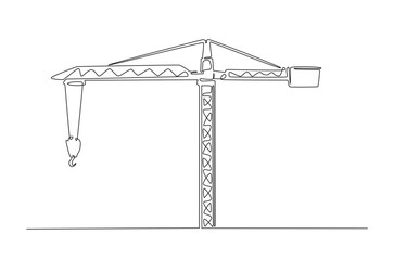 Fototapeta premium Construction crane in continuous one line drawing. Single line art illustration of crane for building construction. Editable vector.
