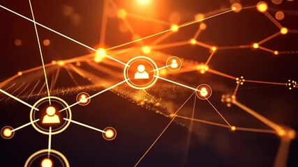 Abstract digital network with glowing connections and user icons representing online communication - Powered by Adobe