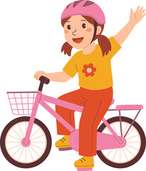 Girl Kid Riding Bike Illustration