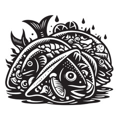 Black Fish Tacos Silhouette Vector, High Quality Illustration on White Background