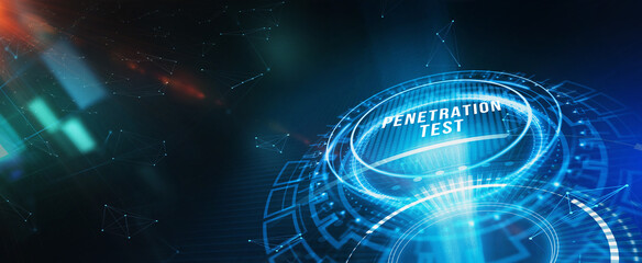 PENETRATION TEST inscription, cyber security concept. 3d illustration