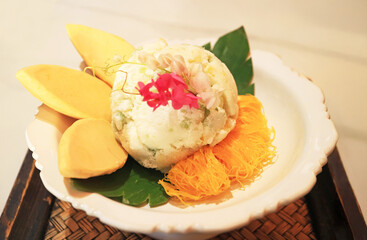 Mouthwatering Coconut Milk Ice Cream Served with Two Types of Thai Auspicious Sweets