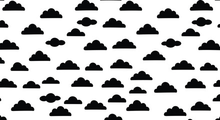 Seamless cloud pattern black silhouette, vector sky illustration, abstract design, weather concept, cute doodle clouds