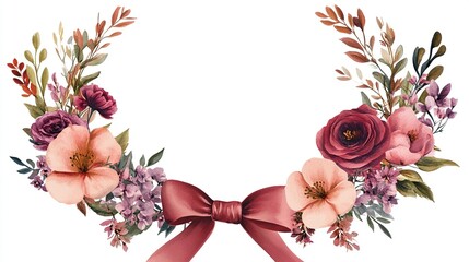 Floral wreath with bow, muted colors