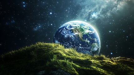 Earth on lush mound space background