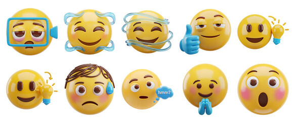 Obraz premium A set of 3D emoji characters showing positive emotions and reactions like star struck thumbs up laughing and money mouth smiley faces