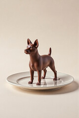 Chocolate Crafted Miniature Dog on a White Plate Still Life