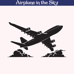 Airplane in the sky silhouette vector illustration