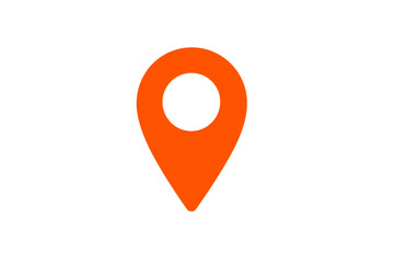 Orange map pointer marking specific geographical location, pinpointing exact spot against transparent backdrop