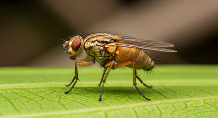 Obraz premium Fly on Leaf Macro Photo
